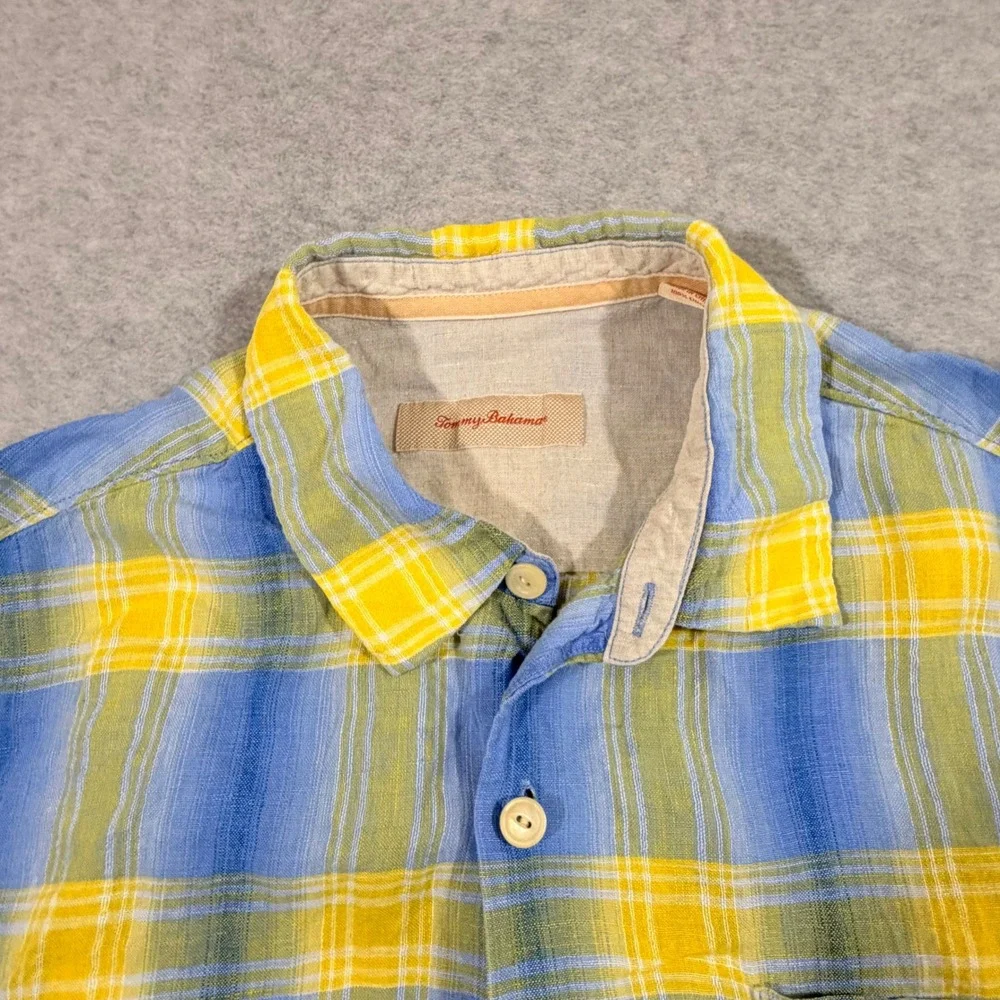 Tommy Bahama Button Down Shirt Mens‎ Large Blue Yellow Plaid 100% Linen - Picture 3 of 9